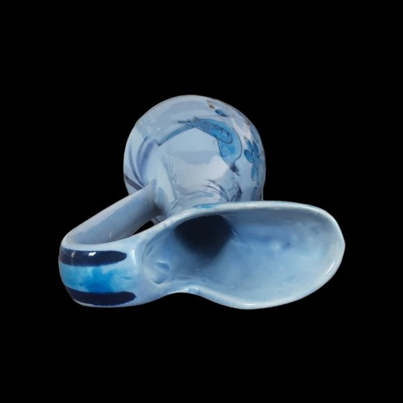 Blue Tonala Mexican Pottery Pitcher w/ Bird. Flower. 13" tall - Picture 6 of 6